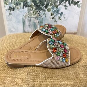 Boutique Comfort Multicolored Rhinestone Slide Sandals Size 9, NEW IN BOX